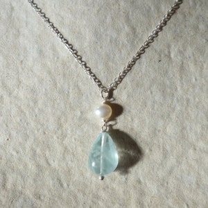 AQUAMARINE PENDANT 925 silver chain freshwater pearl, aquamarine necklace, Christmas gift for women, wedding jewelry, wedding anniversary