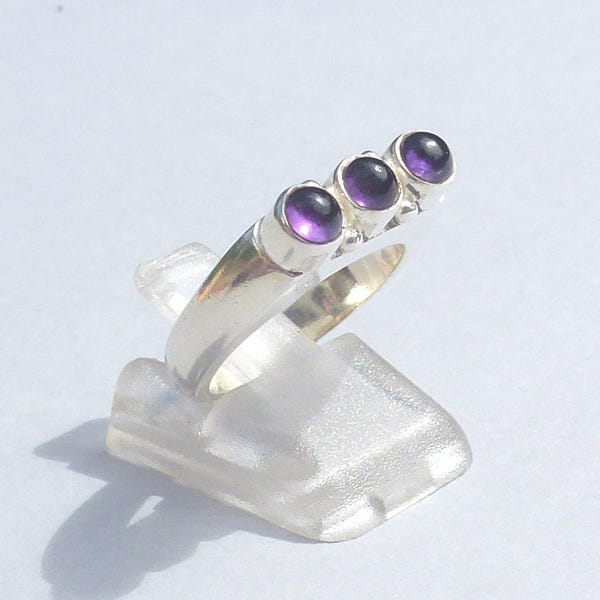 AMETHYST RING 925 silver 3 cabochons, fine stone ring, February stone, cheap silver ring, cheap Valentine's Day women's ring