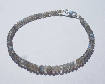 BRACELET LABRADORITE MINIMALISTE rondelles facettées argent 925 bracelet pierre gemme cadeau femme bracelet labradorite bracelet fin pierre