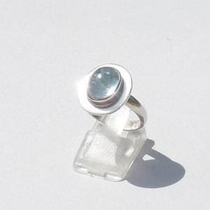 AQUAMARINE RING 925 silver ring size 57 Oval cabochon, engagement ring, women's wedding anniversary ring, silver aquamarine ring