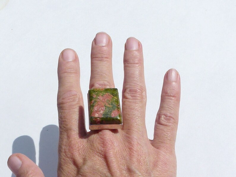 BAGUE UNAKITE Rectangle size 57,big rectangle stone ring big stone ring orange and green stone,gemstone ring women/'s birthday