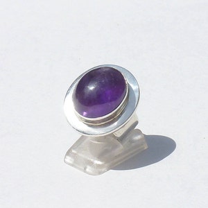 AMETHYST RING size 55 large oval cabochon, large amethyst and silver ring, February stone, large silver and stone ring, cabochon ring