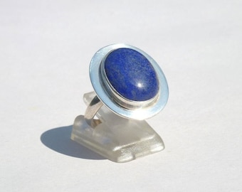 Lapis lazuli ring, 925 silver, size 56. Oval cabochon ring with blue stone, size 56. Lapis lazuli silver ring, size 7.5.