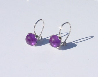 BOUCLES d'oreille CABOCHON AMETHYSTE rond argent 925,pierre fine violet,bijou femme,anniversaire femme,dormeuse améthyste,bijou épuré