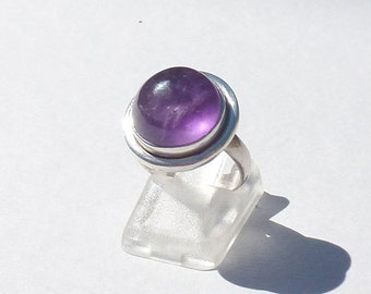 Amethystring, 925er Silber, runder Cabochon, Größe 51, Februarring, Silberring, Amethystring, Ringgröße 51, Ringgröße 6