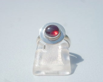 BAGUE GRENAT ARGENT 925 Cabochon rond argent 925,bague argent petite pierre bordeaux,cadeau femme bague fiancailles pierre cadeau français