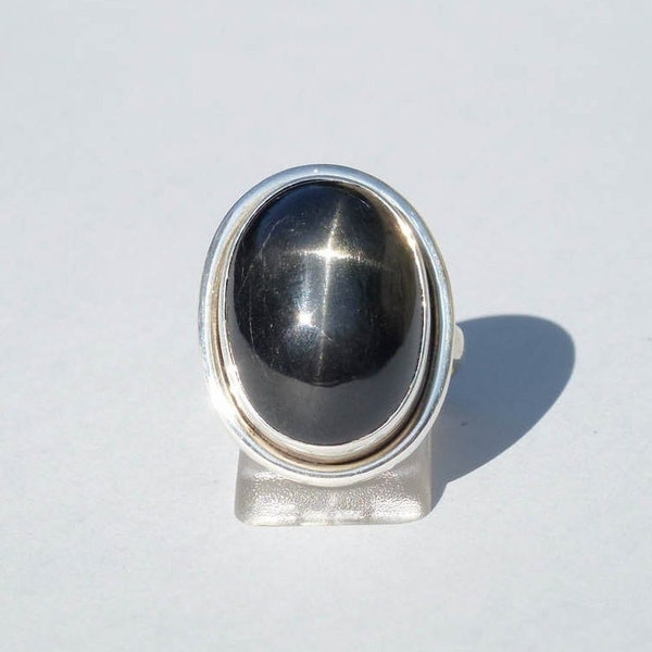 SILBER DIOPSID RING blackSTAR Ring Oval Cabochon Silber 925 Größe 63 Silberring 925 Herrenring Stein und Silber 925 Blackstar