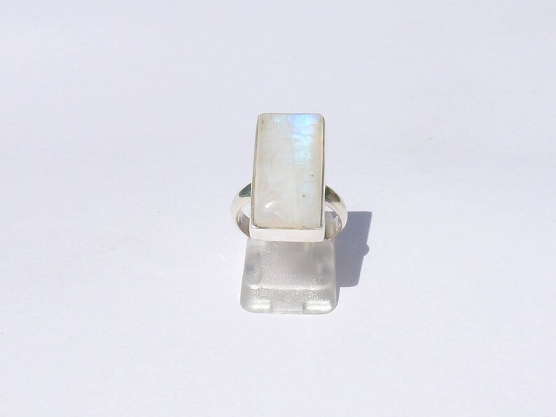 BAGUE LABRADORITE BLANCHE size 52 ring rectangle moonstone rainbow ring silver stone ring moonstone ring fine stone ring