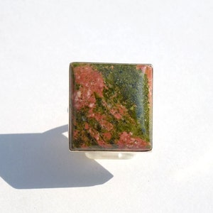 SQUARE UNAKITE RING 925 silver ring size 58 women&#39;s ring ring size 8.25 usa silver ring silver rings single stone ring