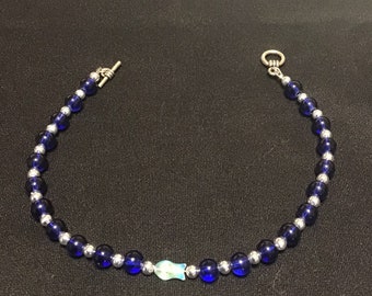 Blue glass beads. Bracelet and earring set