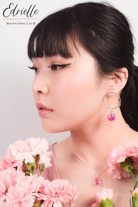 Real Flower Earrings Silver Earrings Silver Hoops Natural Etsy