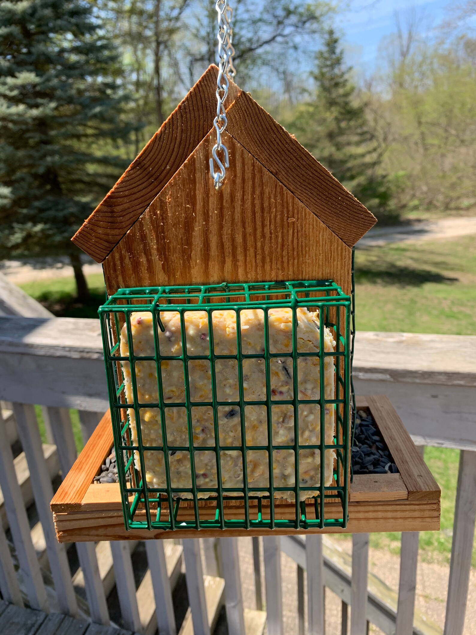Hanging Bird Feeder With Double Suet Cake Feeders Holds Bird Feed and Suet Cakes Handmade From