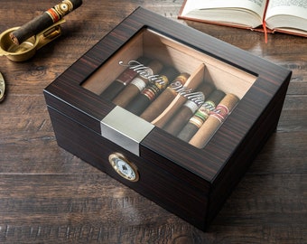 Cigar Humidor Box - High Quality Glass Top Humidor