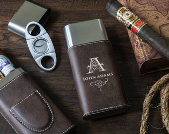 Personalized Travel Cigar Case with Cigar Cutter - Great gift idea for cigar lovers.