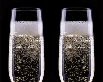 Engraved Champagne Flutes: Personalized Wedding Glasses, Set of 2