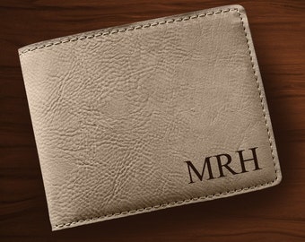 Personalized Wallet, Groomsmen Gift, Genuine Leather Wallet, Custom Engraved Wallet, Men's Gift, Personalized Tan Leatherette Wallet, GC1327