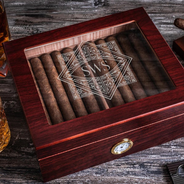 Glass top cigar humidor box with cutter, two colors and sizes are available.