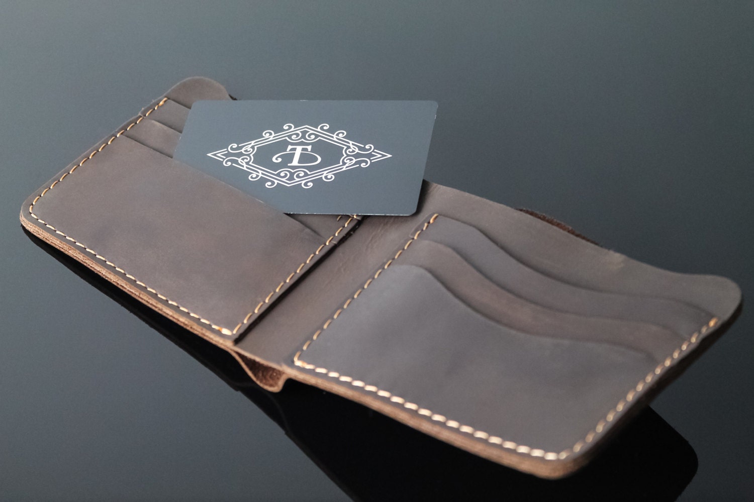 Engraved Leather Wallet for Men Slim Bifold Wallet With Etsy