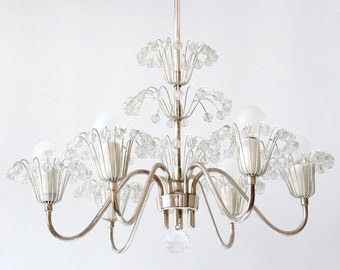 Elegant Mid Century Modern Six-Armed Chandelier | Pendant Lamp 'Fontain' by Emil Stejnar for Rupert Nikoll, 1950s, Austria