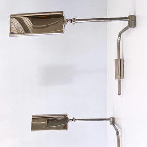 Set of Two Elegant & Articulated Nickel-Plated Brass Wall Lamps by Florian Schulz Germany 1970s