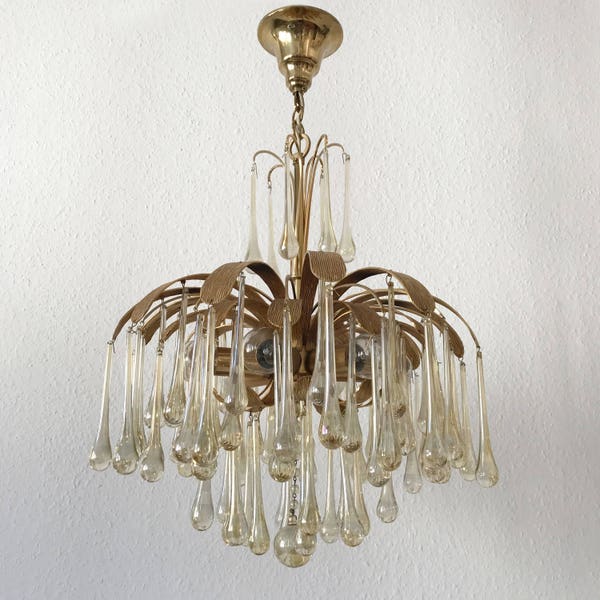 Rare and Stunning Mid Century Modern PALWA 'Tear Drop' and Leaf CHANDELIER | Pendant Lamp | 6-Lights | 1970s