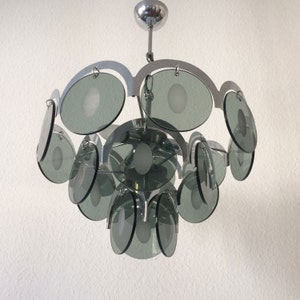 Rare and Elegant Mid Century Modern VISTOSI CHANDELIER | Pendant Lamp | Hanging Light | Smoked Glass Discs | Ø 40 cm | 1950s/60s