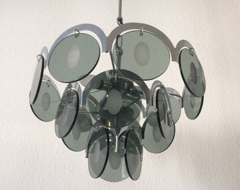 Rare and Elegant Mid Century Modern VISTOSI CHANDELIER | Pendant Lamp | Hanging Light | Smoked Glass Discs | Ø 40 cm | 1950s/60s