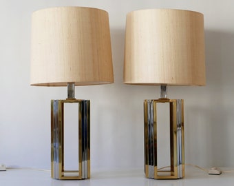 Set of Two Exceptional & Monumental Mid Century Modern Bicolor Table or Floor Lamps by ROMEO REGA, 1970s, Italy