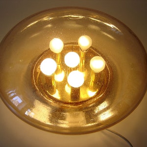 XL Mid Century Modern GLASHÜTTE LIMBURG Flush Mount Amber Colored Wall Lamp | Ceiling Light  | 1960s