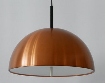 May include: A copper pendant light with a white interior and a black cord.