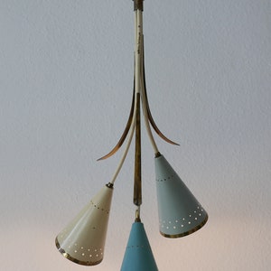 Extremely Rare Mid Century Modern Sputnik Atomic 3-Armed CHANDELIER CEILING LAMP Pendant Light Stilnovo Arteluce Era, 1950s image 2