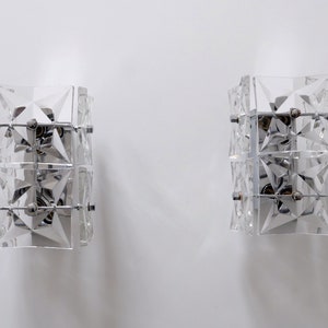 Set of Two Mid Century Modern Crystall Glass Wall Lamps | Sconces by KINKELDEY, 1960s, Germany