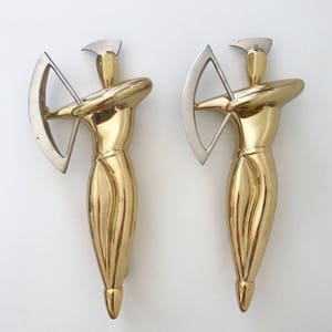 Pair of Gorgeous, Large and Massive BRASS ARCHERS Decorative Arts Figures | Hollywood Regency | 1980s