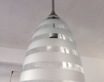 1/2 Large and Elegant Mid Century Modern PENDANT LAMP | Hanging Light | Ceiling Lamp | Etched Glass Shade | 1950s | 1960s