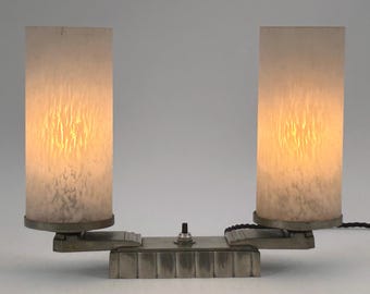 Monumental Art Deco Brass & Glass Table Lamp or Desk Light France 1920s