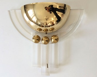 1 of 3 GORGEOUS Wall Fixtures WALL LAMPS Sconces | Brass & Lucite | Hollywood Regency | 1980s