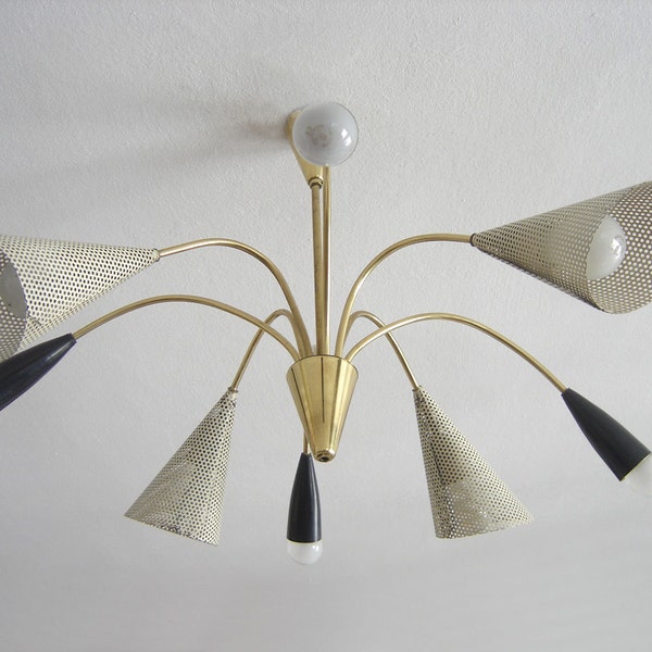 Gorgeous & Rare Mid Century Modern MATHIEU MATEGOT Style 6-Armed CHANDELIER 1950