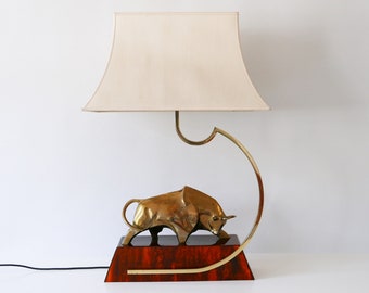 Extremely Rare & Large Mid Century Modern Brass Table Lamp | Light Object 'Bull' by D. DELO for PRAGOS, 1970s, Italy