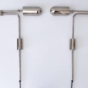 Set of Two Elegant & Articulated Nickel-Plated Brass Wall Lamps by Florian Schulz Germany 1970s