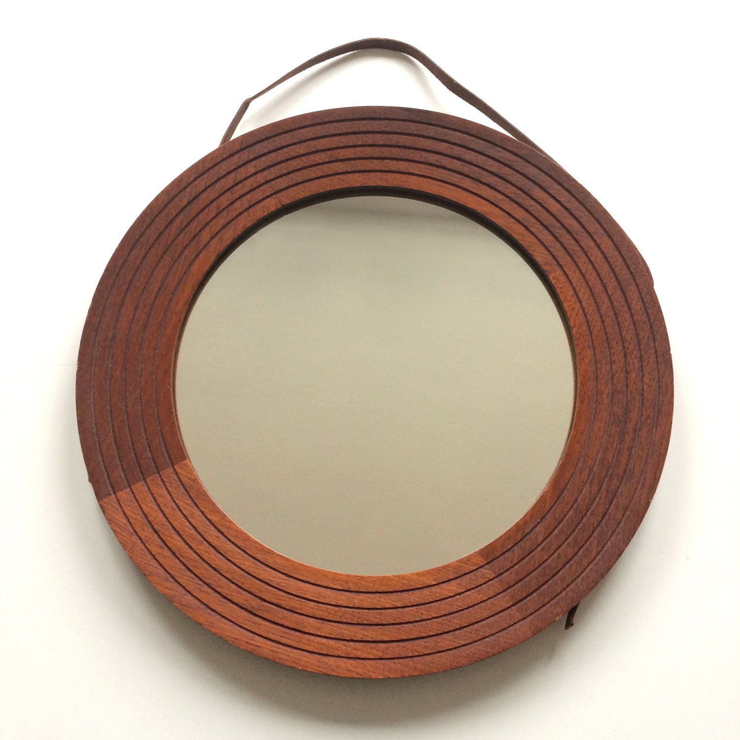 Elegant Mid Century Modern Circular Wall Mirror Teak 1950s