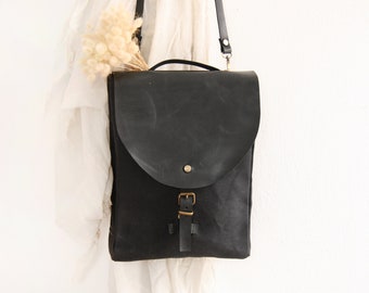 Black Shoulder Bag | Canvas and Leather Purse