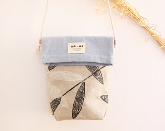 Linen Fold Over Bag | Leaf Blockprinted Bag