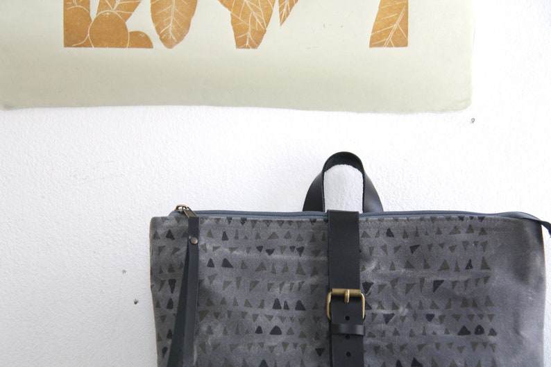 Geometric Linocut Print BackpackCanvas and leather backpackZipper BackpackBackpack Womenwaxed canvas backpack