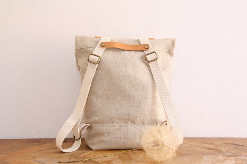 Beige Linen RollTop Backpack Womens Backpack image 8