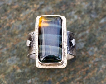 Tigers Eye Ring Men | Blue Tigers Eye Ring | Handmade Gift