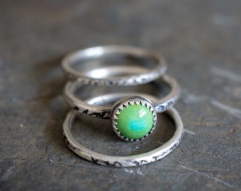 Turquoise Stacking Rings, Thin Silver Rings, Silver Ring Set
