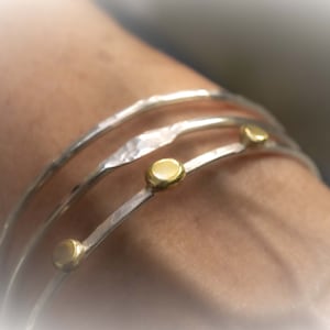 Sterling Silver Bangle Bracelet: Gold Brass Dot Stacking Bangle