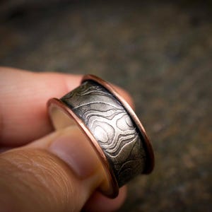 Handmade Oxidized Sterling Silver Ring for Men: Copper Accent Band