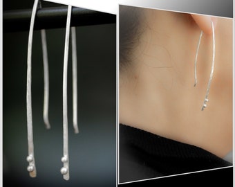 Boucles d'oreilles enfilet d'argent, boucles d'oreilles en argent minimalistes