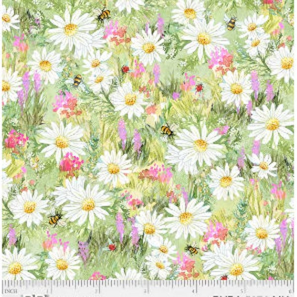 Barnyard Babies by Clint Eager for P&B Textiles BYBA 5276 MU (daisies with bees)